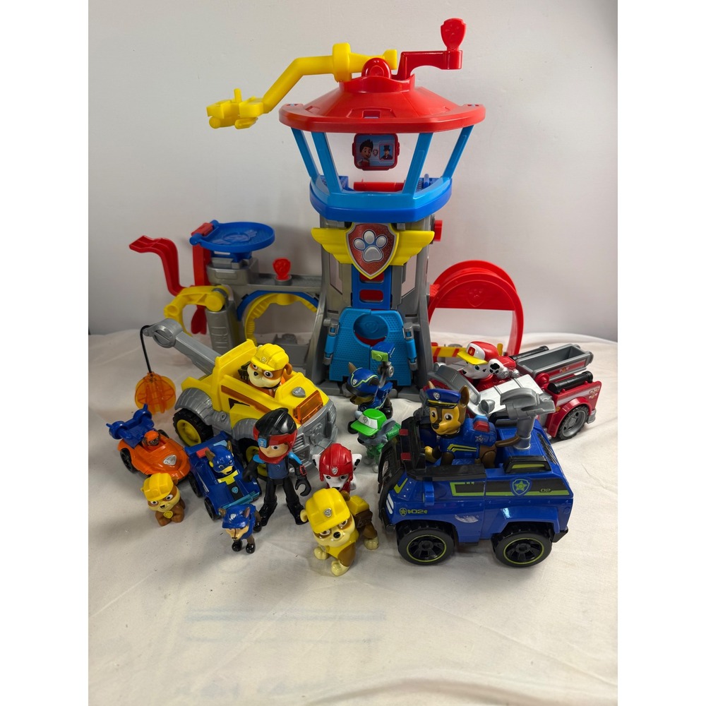 Paw Patrol Lookout Tower Playset Vehicles & Figures Chase Marshall Rubble Lot #1